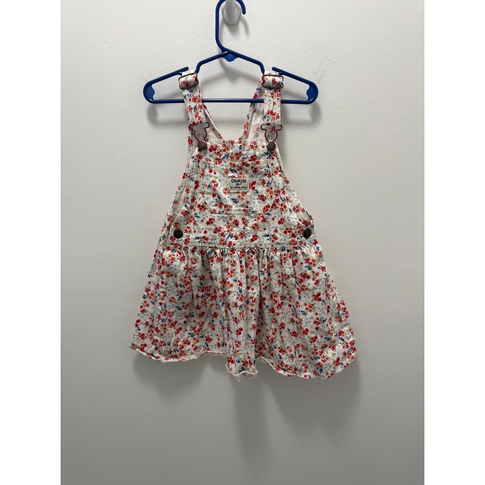 OshKosh Bgosh Toddler Girls 4T Floral Overall Jumper Dress White‎ Cotton